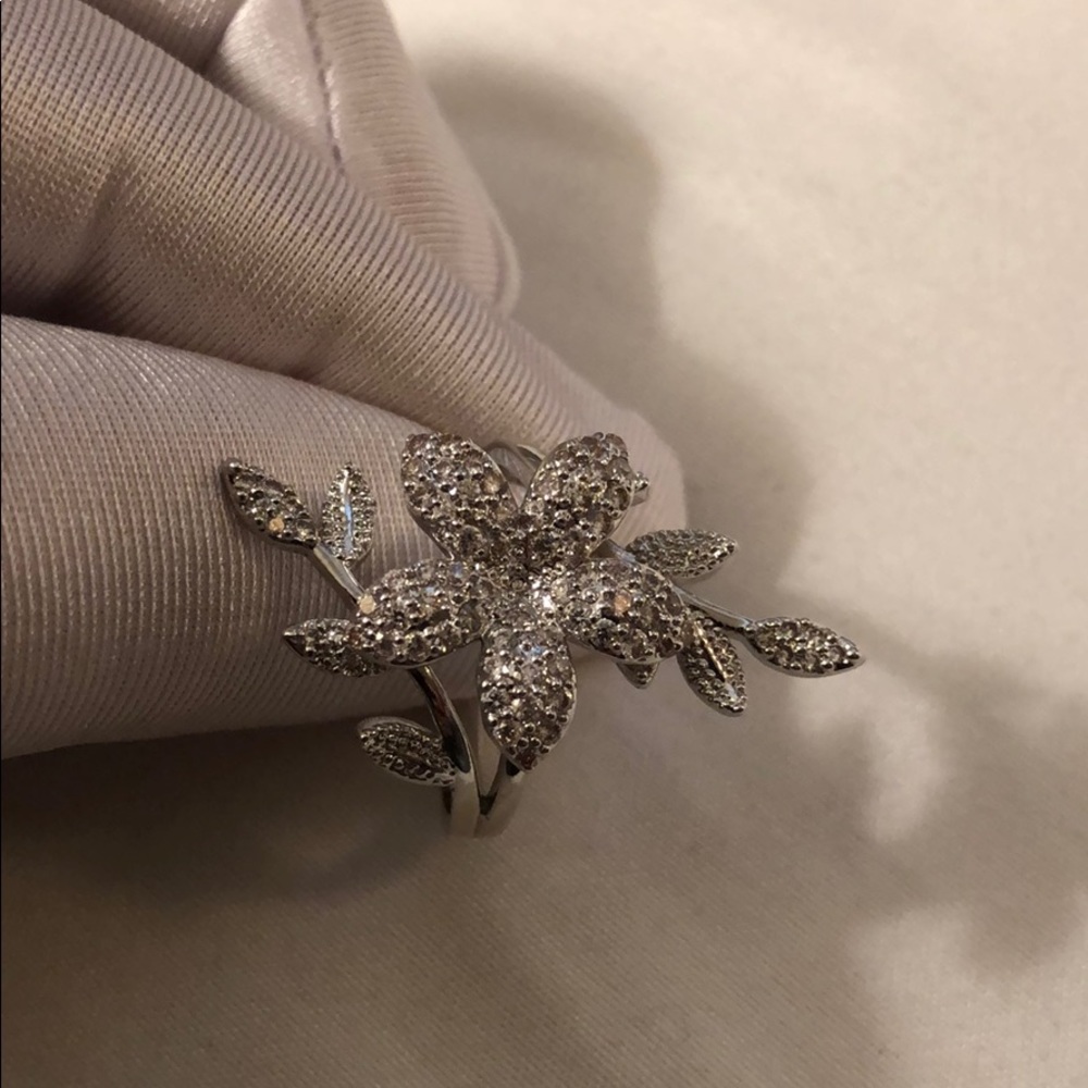 Sterling Silver flower Ring Pave Fantasy 9